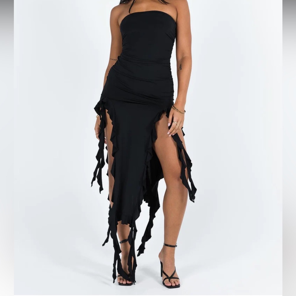 Lioness Rendezvous Strapless Midi Dress Licorice
